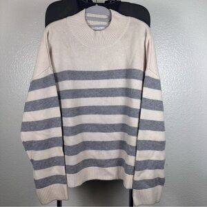 Harper Women Cream and Gray Striped Crewneck Sweater
